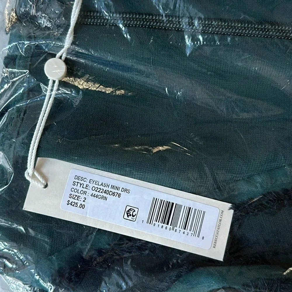 Rebecca Taylor Eyelash Mini Stripe Sleeveless dress Size 2 Green NWT in packag - Picture 6 of 7